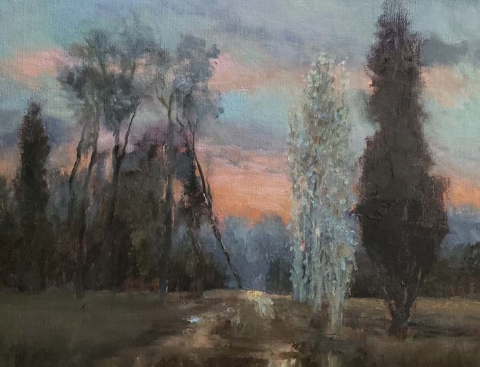 Oil painting of poplar trees