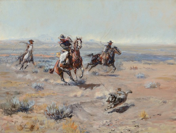 Coeur d’Alene - Roping a Wolf painting by Charles M Russell
