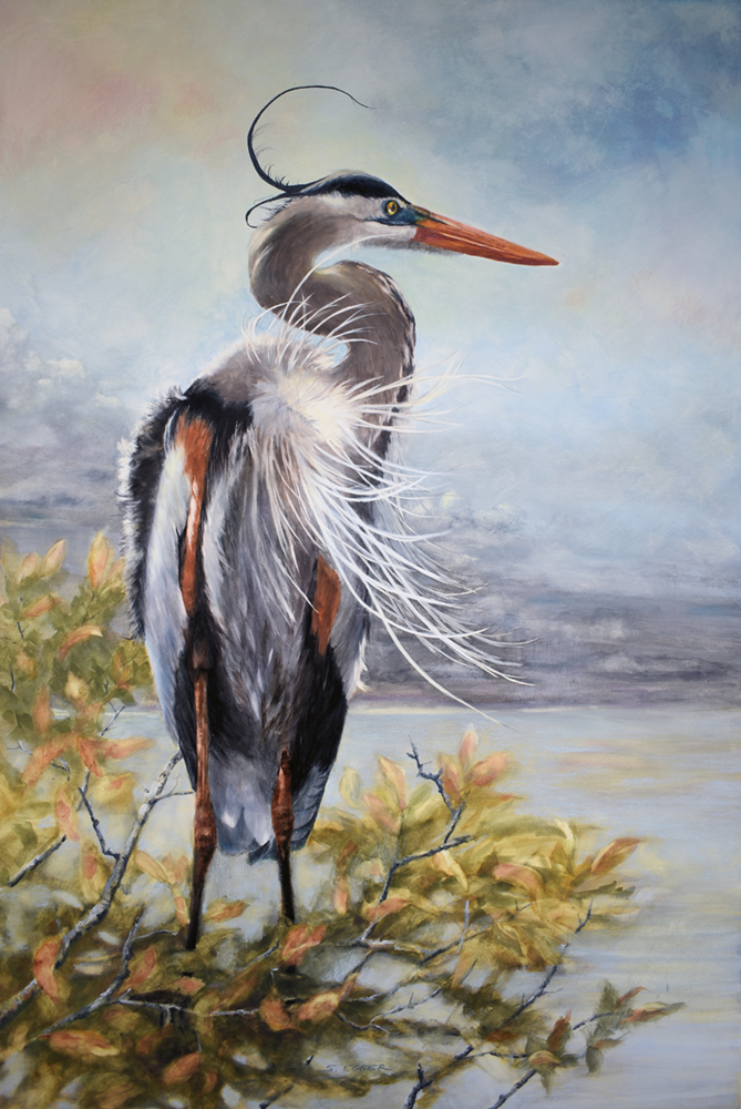 Mixed medium painting of an egret