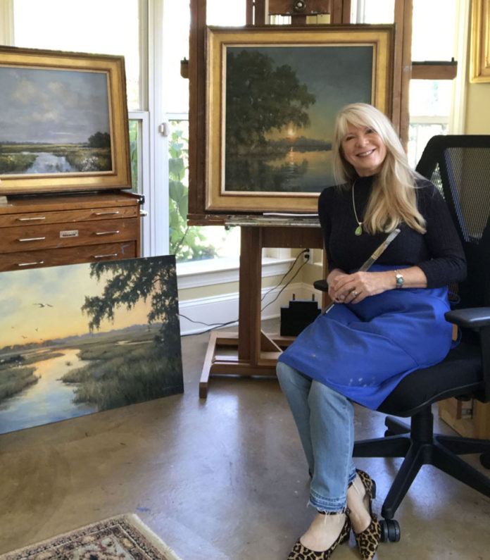 Woman artist in her studio