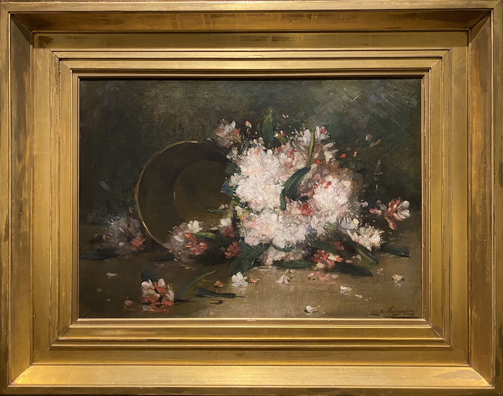Oil painting of flowers in a pot