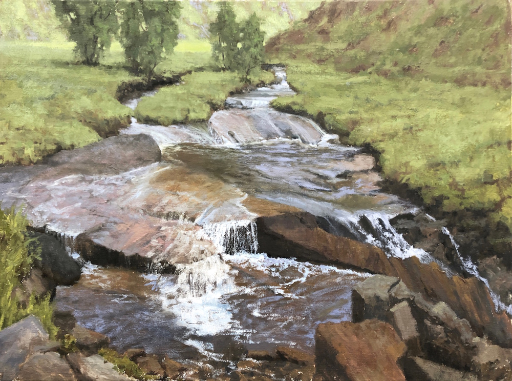 Oil painting of a stream