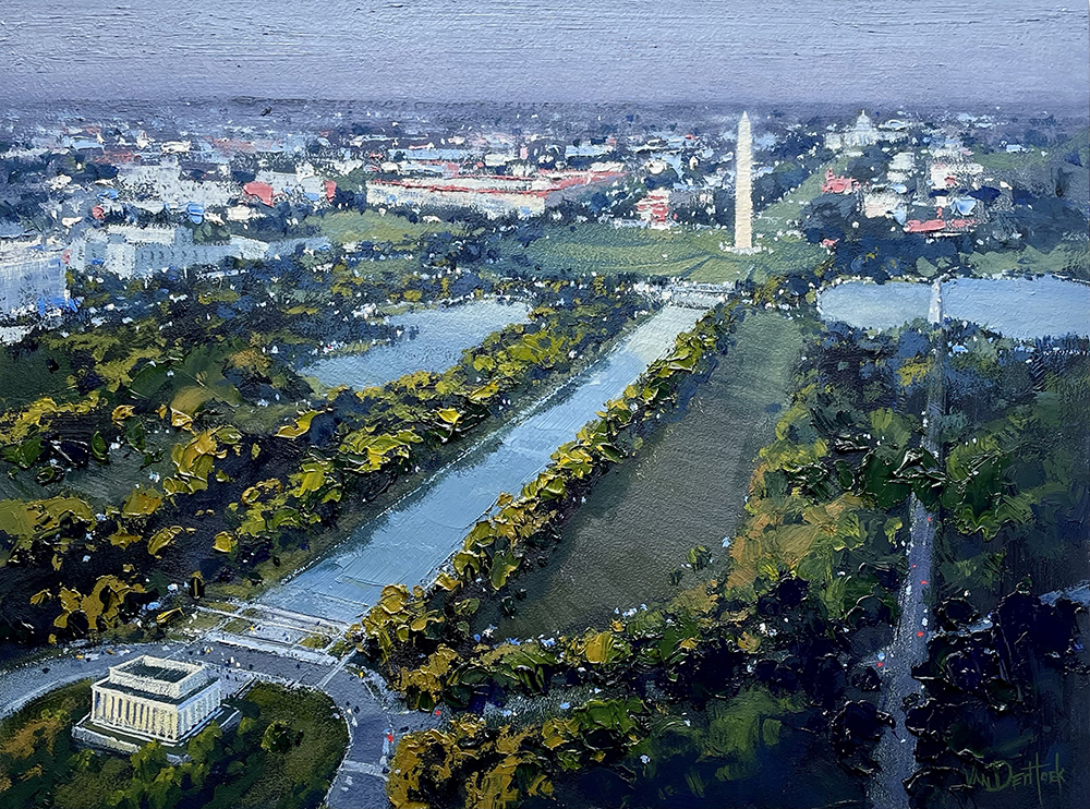 Oil painting of the National Mall from a high view