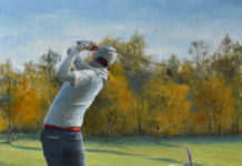 Featured Artwork: Aida Garrity Oil painting of a man playing golf
