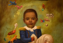 Featured Artwork: Carrie Pearce presented by RJD Gallery Oil painting of a little boy surrounded with his toys