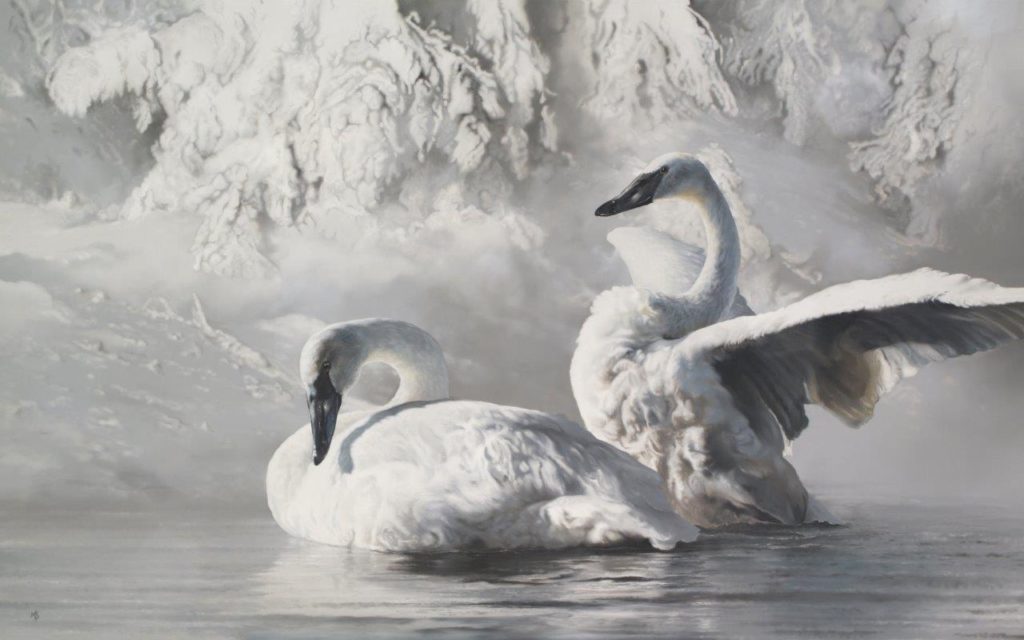 Painting of swans in snow