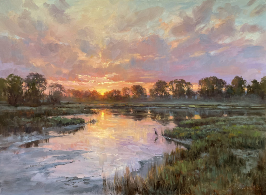 Christine Lashley, "Marsh Glow," oil, 30 x 40 in.