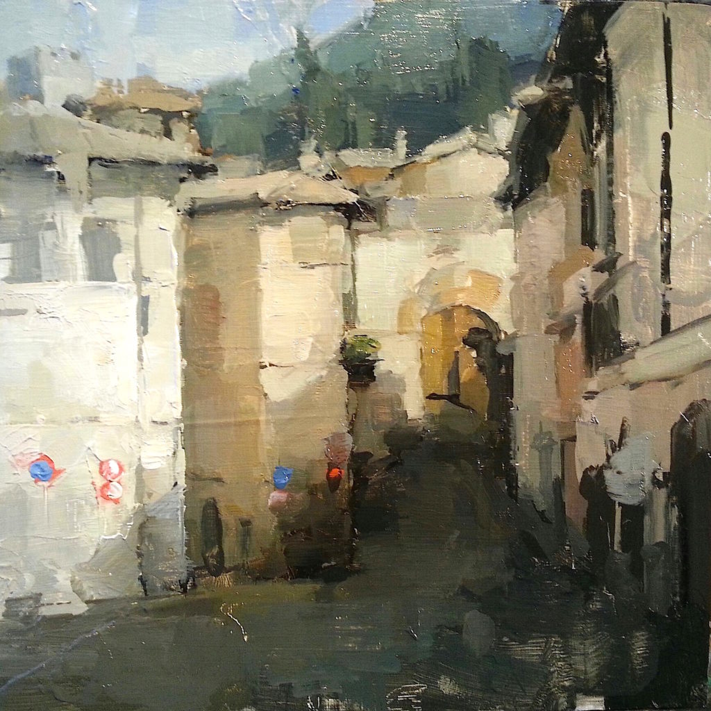 James Kroner, "Assisi," 8 x 8 inches, Oil on panel