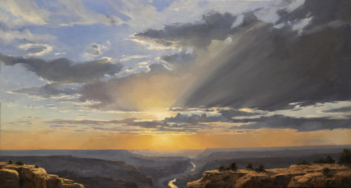 Oil painting of sunset over the Grand Canyon