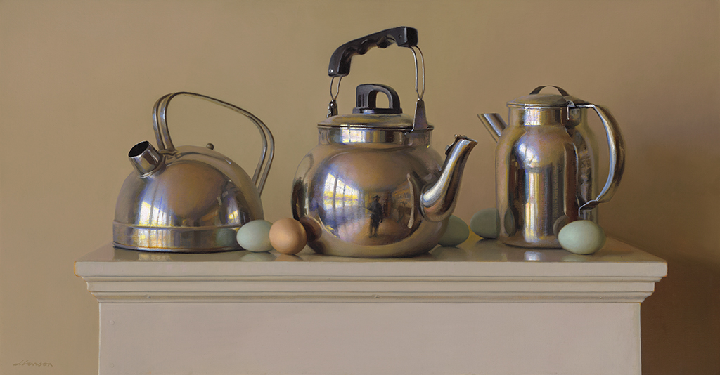 Jeffrey T. Larson, "Teapots," 38 x 20 in.