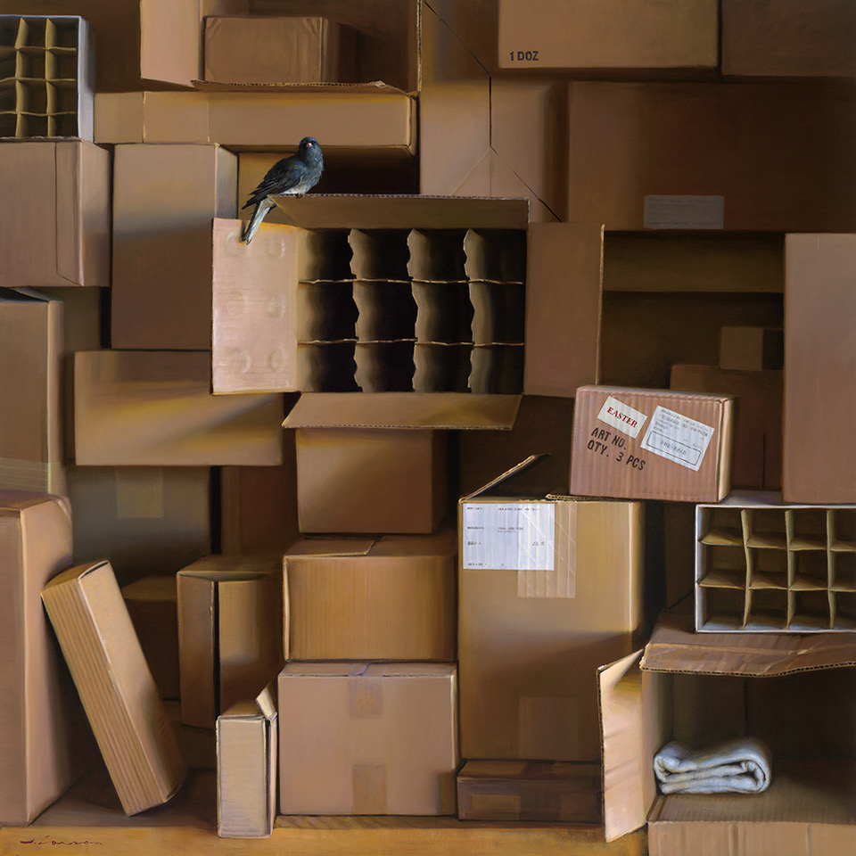 Realism still life art - Jeffrey T. Larson, "Open Box," 46 x 46 in.