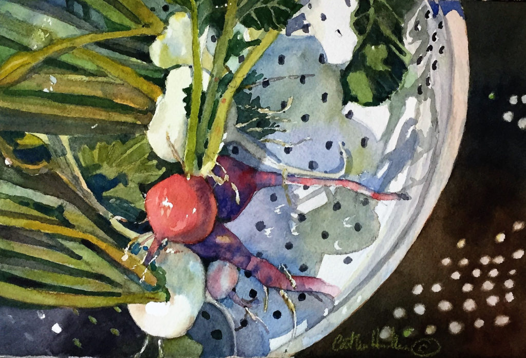 Paintings of food - Catherine Hillis (b. 1953), "Waiting to Be Chopped," 2017, watercolor on paper, 12 x 16 in., private collection