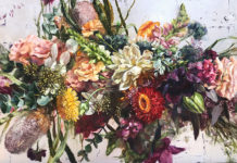 Featured Artwork: Elizabeth Butler presented by the Celebration of Fine Art in Scottsdale, AZ Oil & silver leaf painting of flowers