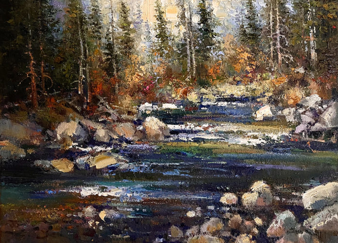 Oil painting of a river
