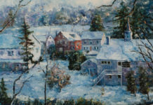 Featured Artwork: Alan Fetterman Oil painting of a rural town in winter