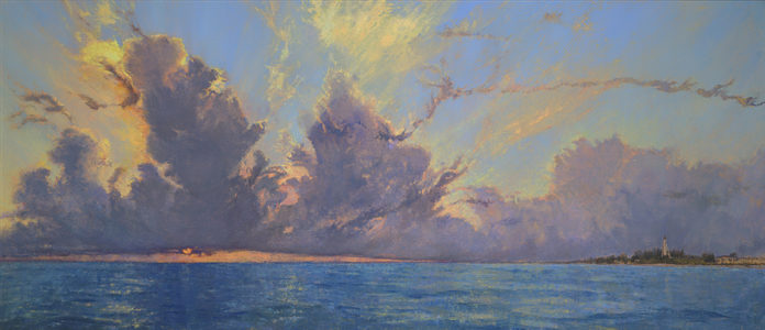 Oil painting of clouds over the water