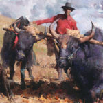 Featured Artwork: Jove Wang Oil painting of a man herding bulls