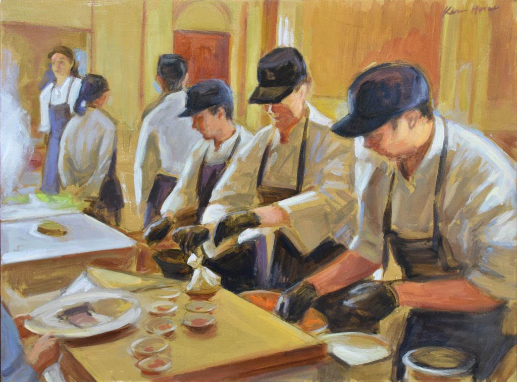 Paintings of chefs - KAREN HORNE (b. 1959), "Chef's Station," 2019, oil on linen, 18 x 24 in., HORNE Fine Art, Salt Lake City