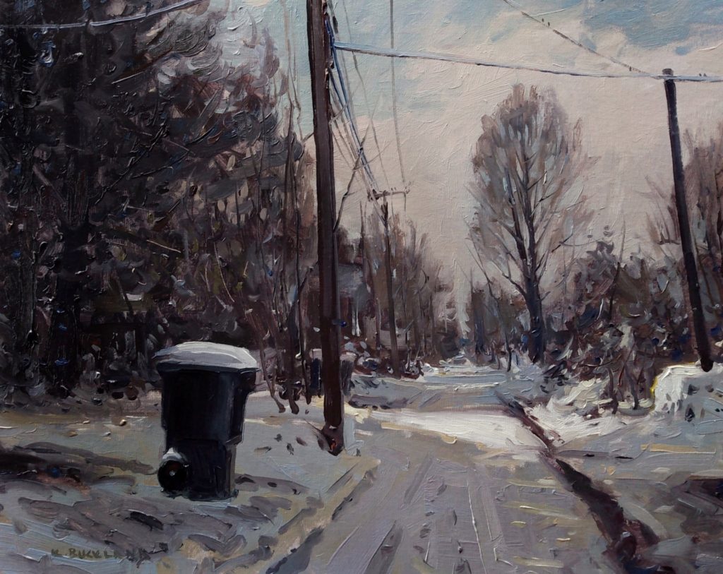 "Snow in the Alley," oil on linen, 16 x 20 in., by Kyle Buckland