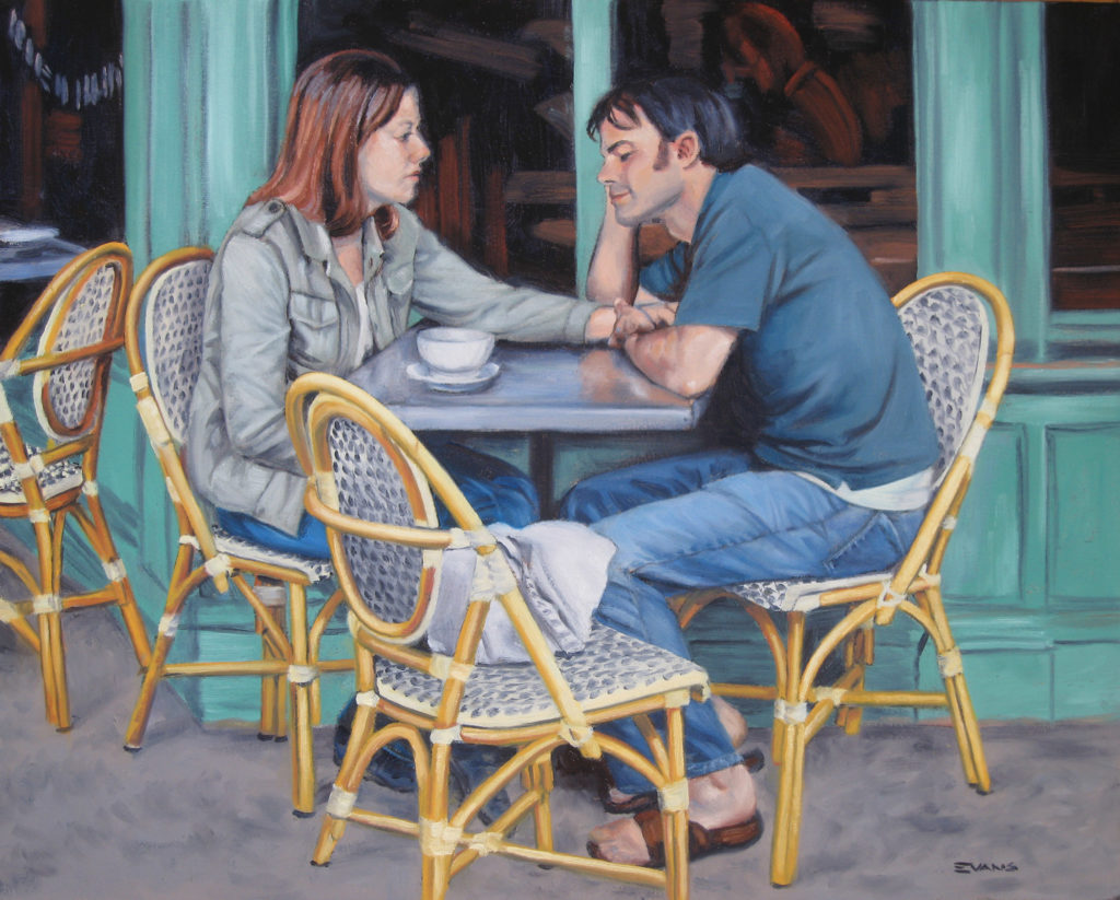 ROBERT EVANS (b. 1953), "The Discussion," 2013, oil on canvas, 16 x 20 in., collection of the artist