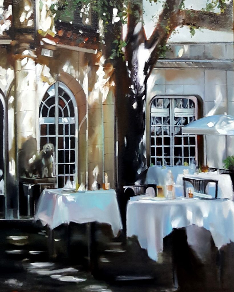 THALIA STRATTON (b. 1957), "Lunch in Provence IV," 2018, oil on canvas, 30 x 24 in., New Masters Gallery, Carmel, CA