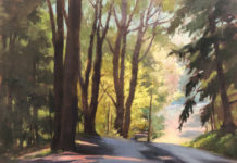 Featured Artwork: Jill Stefani Wagner Oil painting of trees lining a road