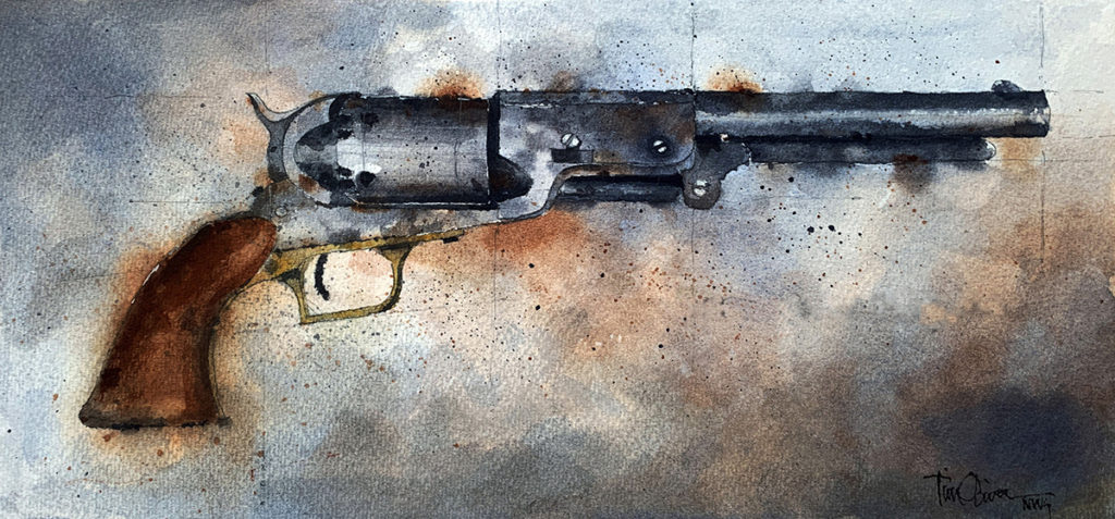 Watercolor painting of a gun