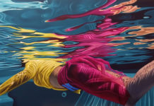 Featured Artwork: Priscilla Nelson presented by the Celebration of Fine Art in Scottsdale, AZ Oil painting of a woman under water fully dressed