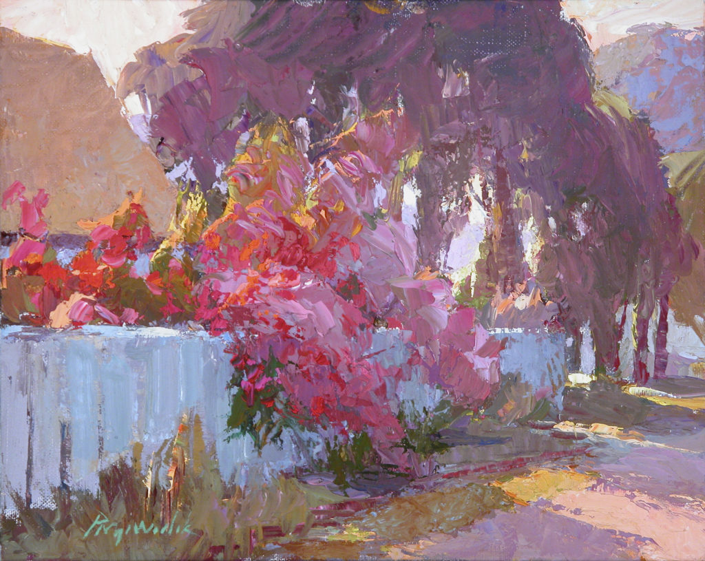 CAMILLE PRZEWODEK (b. 1947) "Flowers at Sunset," 2012, Oil on panel, 8 x 10 in., Private collection