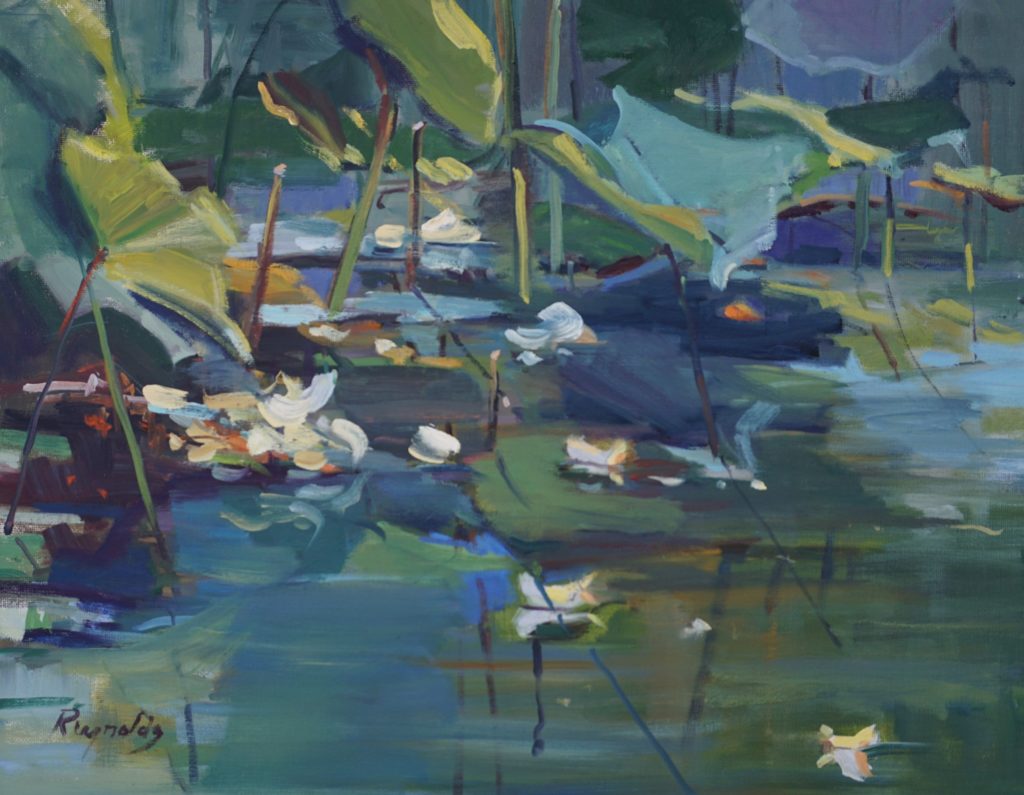 SARA JANE REYNOLDS (b. 1948), "Fallen Petals," 2017, oil on canvas, 16 x 20 in., Reinert Fine Art, Charleston