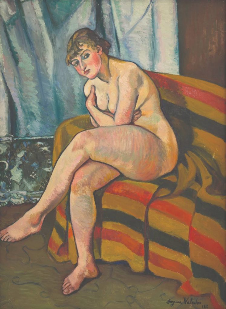 Suzanne Valadon (1865–1938), "Nude Sitting on a Sofa," 1916, oil on canvas, 32 x 23 3/4 in., Weisman & Michel Collection © 2021 Artists Rights Society (ARS), New York