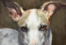 Featured Artwork: Johanne Mangi Portrait painting of a greyhound