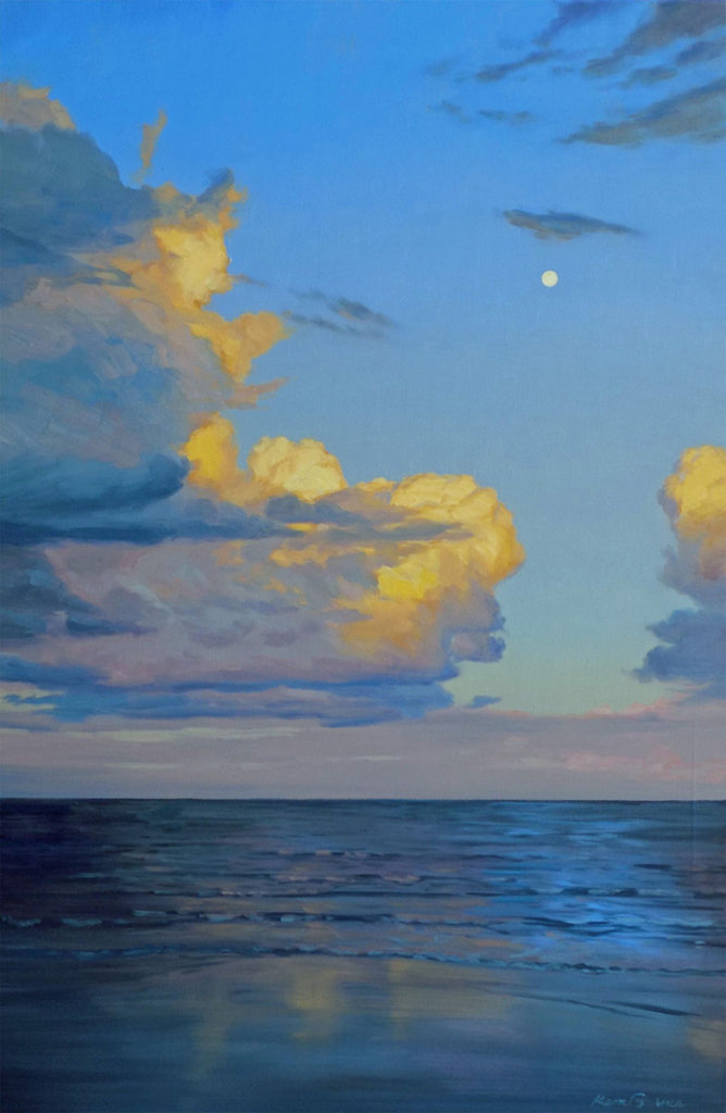 Oil painting of clouds over the ocean