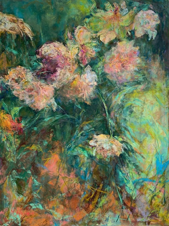 Pastel and oil painting of flowers