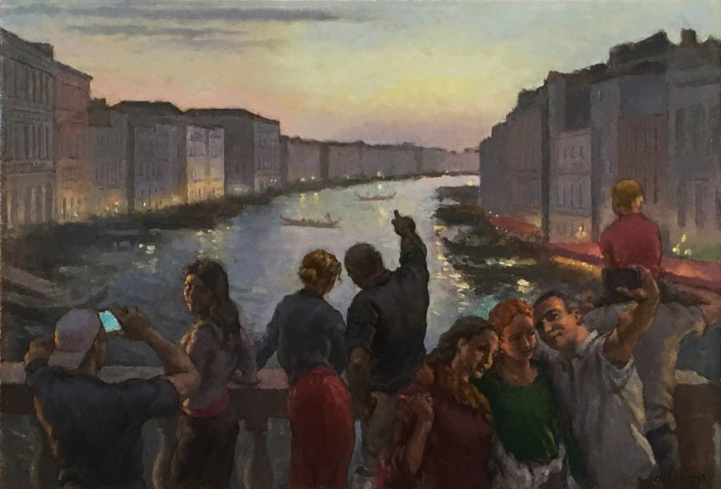 Jon deMartin, "Grand Canal at Dusk," 2018, oil on wood, 14 x 20 in., collection of the artist