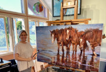 Artist Spotlight: Jenny Buckner Jenny Buckner in studio with painting