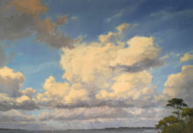 Featured Artwork: LAUREL DANIEL oil painting of clouds over beach