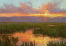 Featured Artwork: Ellen Howard oil painting of sunset over marsh