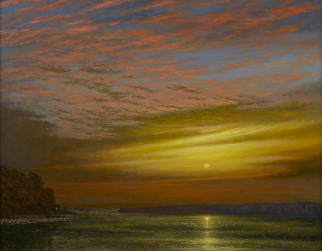 Oil Painting of sunset over ocean