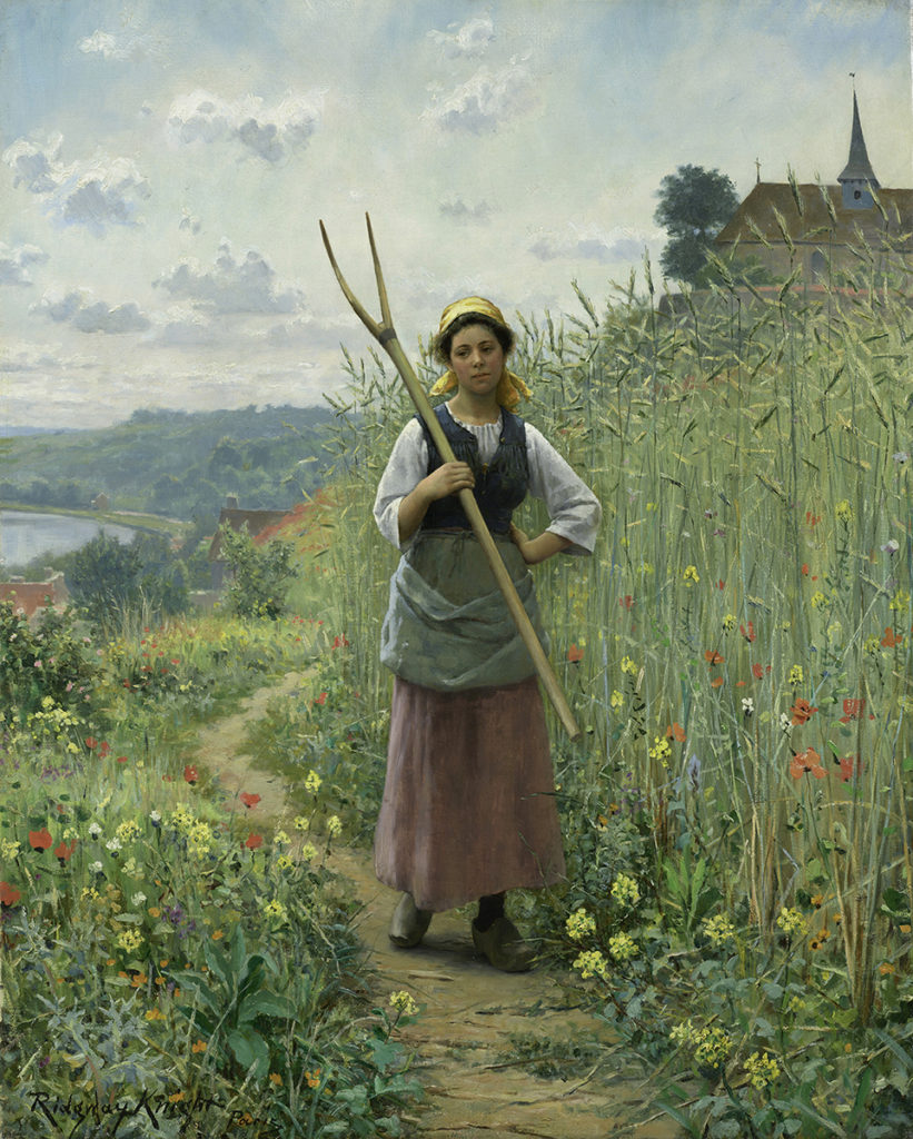 Oil painting of a lady on a path in a field