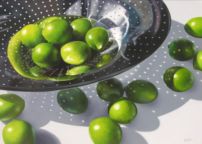 Oil Painting of limes in a strainer