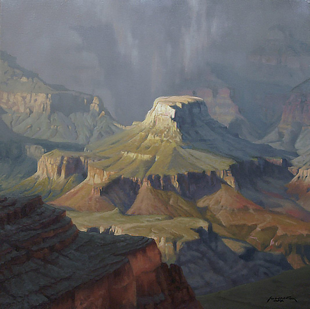 oil painting Grand Canyon in rain.