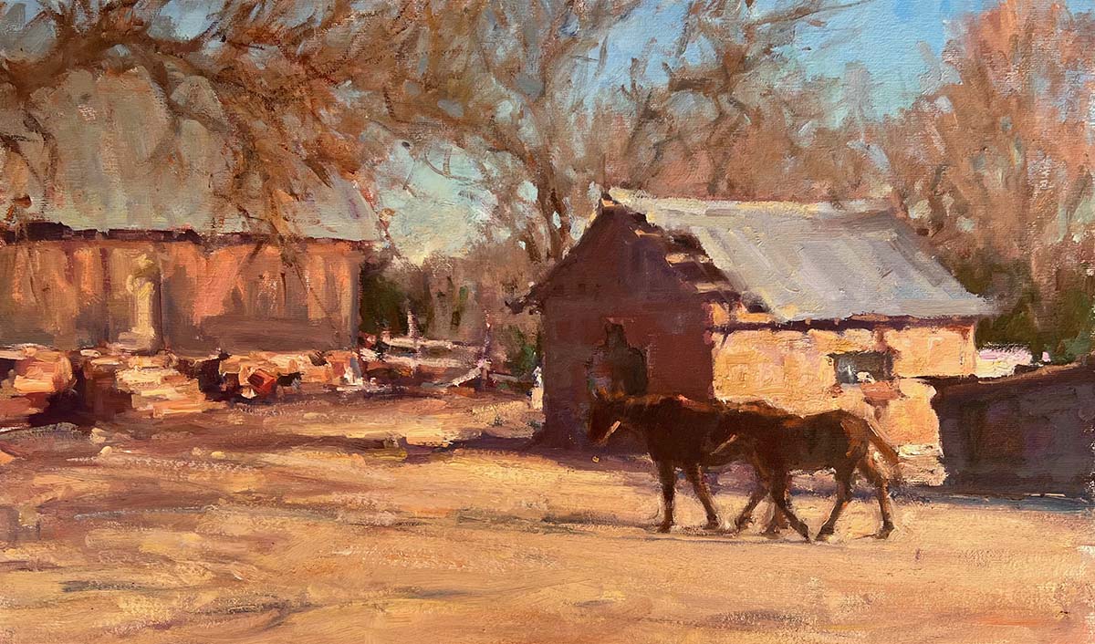 oil painting of farm scene