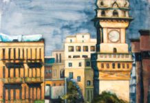 How Feverish Nights Led to a New Body of Work DIANA JENSEN (b. 1965), Aleppo 1962, 2021, oil on Mylar with reverse painting, 40 x 30 in.