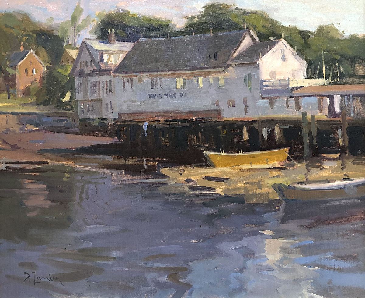 oil painting of house on water