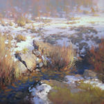 Featured Artwork: Barbara Jaenicke oil painting of river bend covered in snow