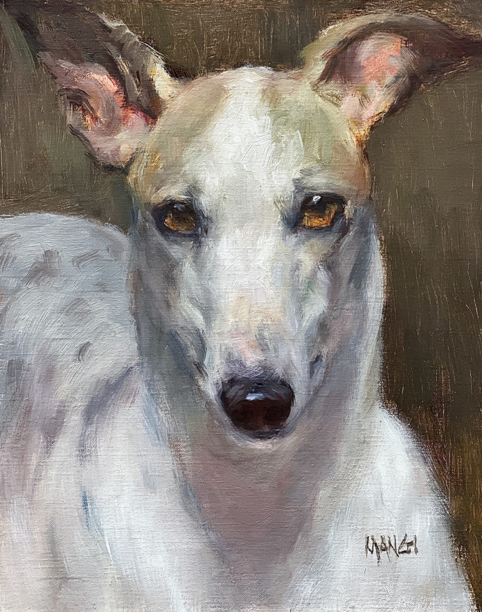 oil painting of hound 3/4 portrait