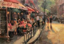6th Annual AIS Impressions Small Works Showcase American Impressionism - James Richards AISM, "The Cafe," 11 x 14 in., Oil, $2800