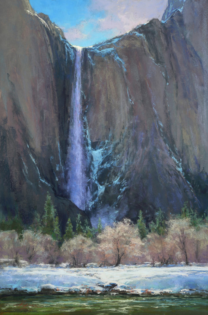 pastel painting of Bridalveil Falls