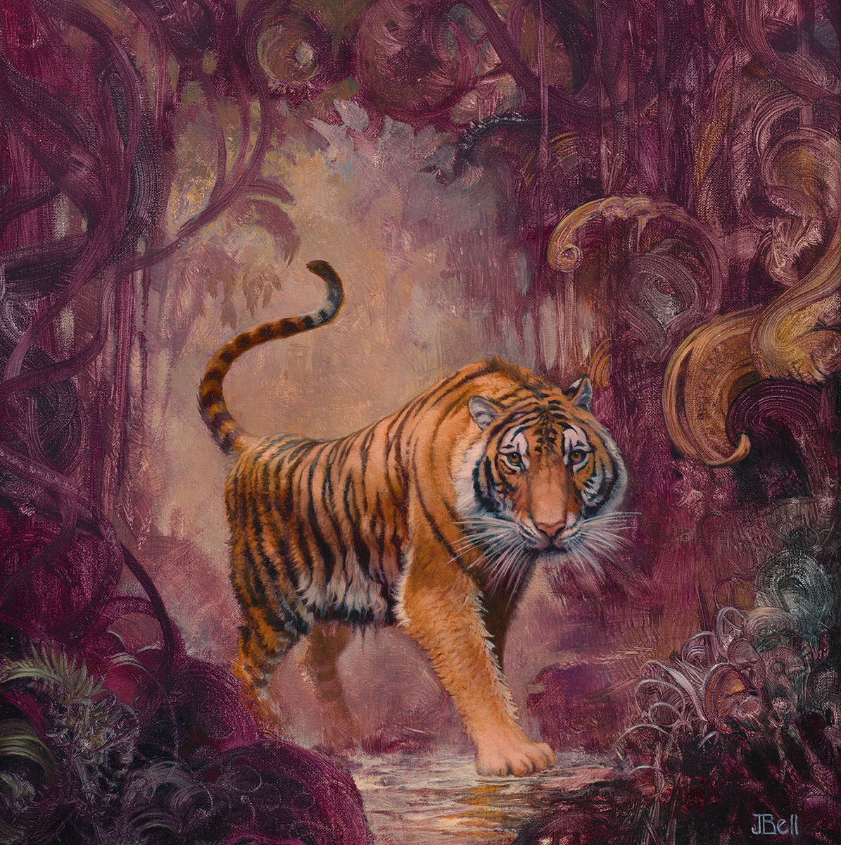 oil painting of tiger walking